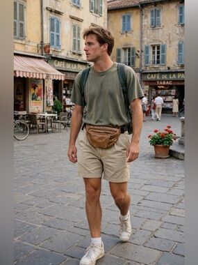 BOY genuine Tan Leather Vintage Men's Waist Bag EUC